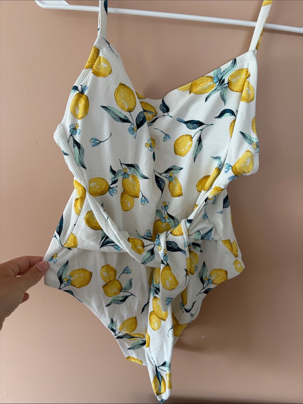 Jessica Simpson Lemon Print White One-Piece Swimsuit with Tie